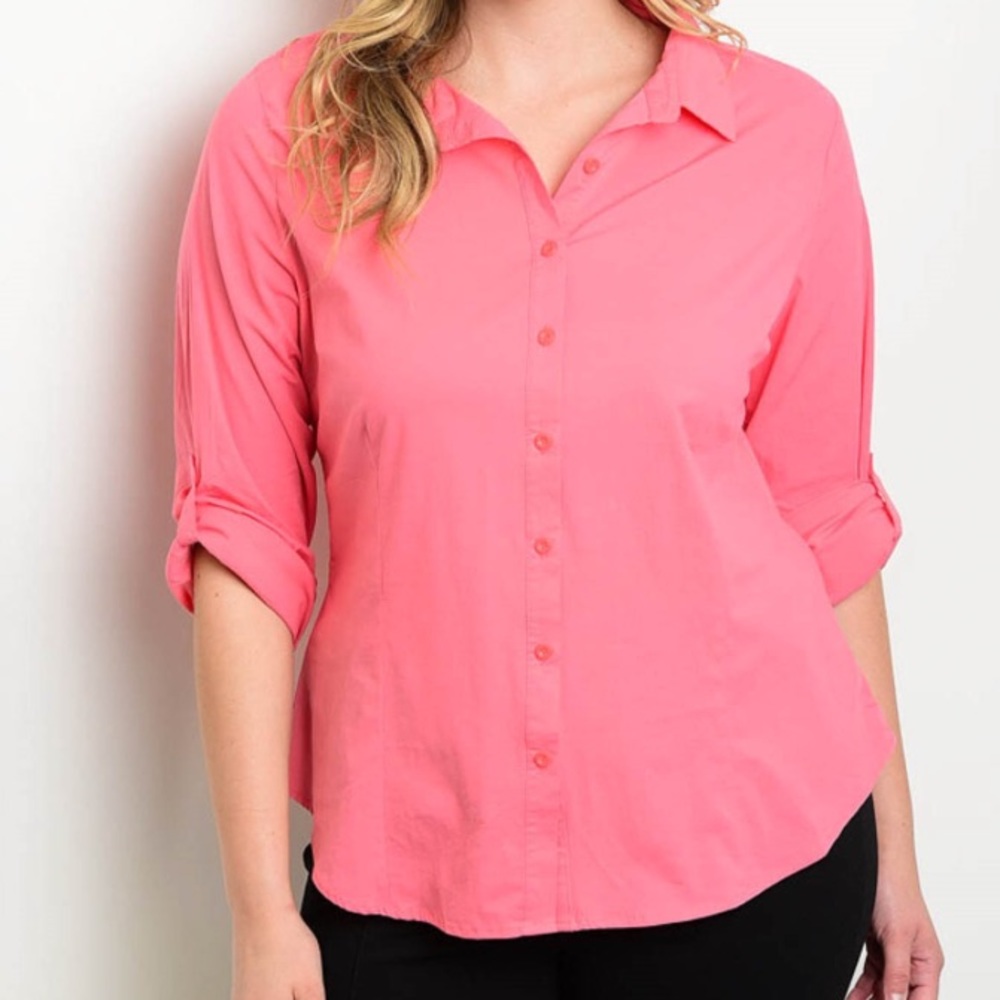 Plus Size -Coral Botton Down Blouse